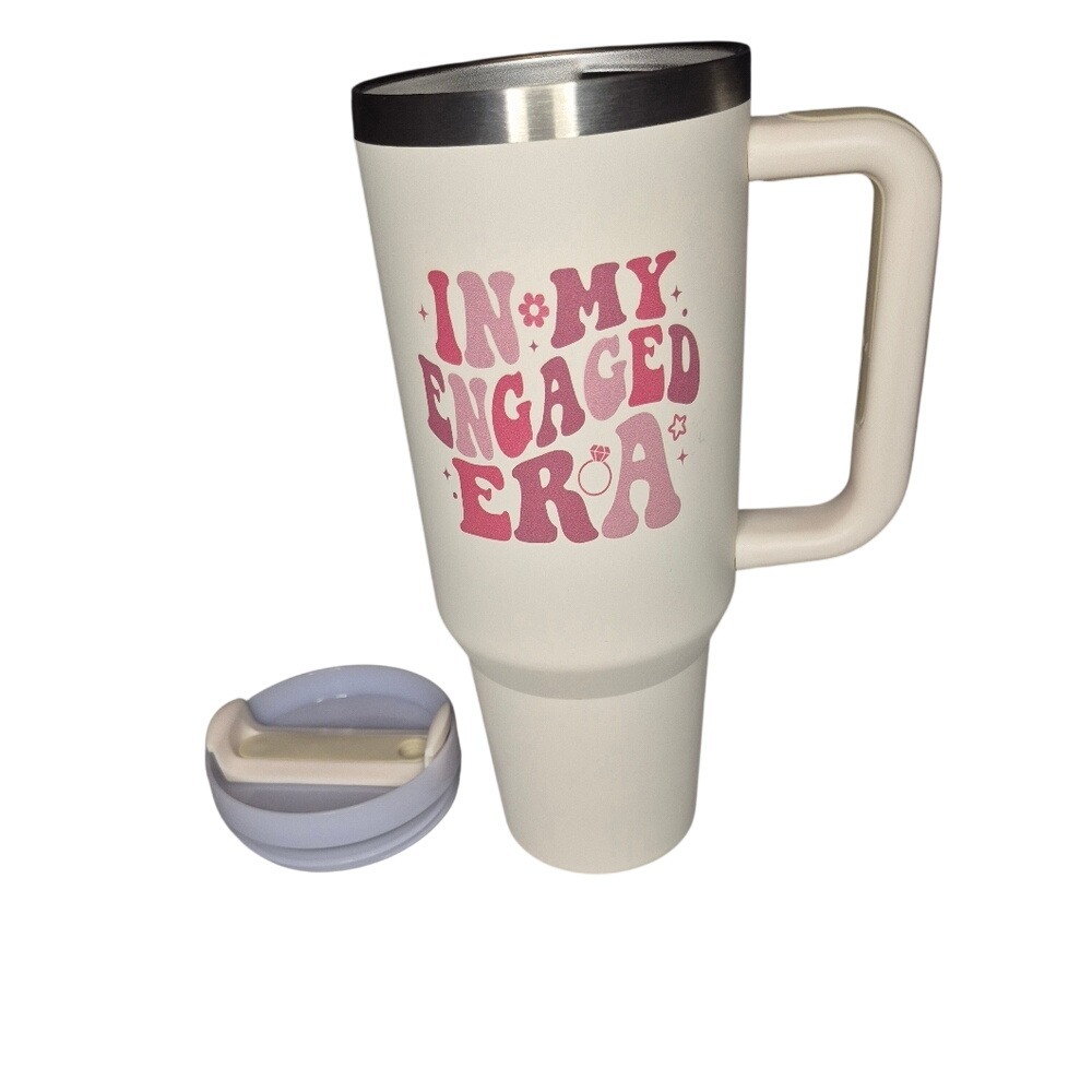 Insulated Coffee Tumbler With Lid For Brides To Be "In My Engaged Era"